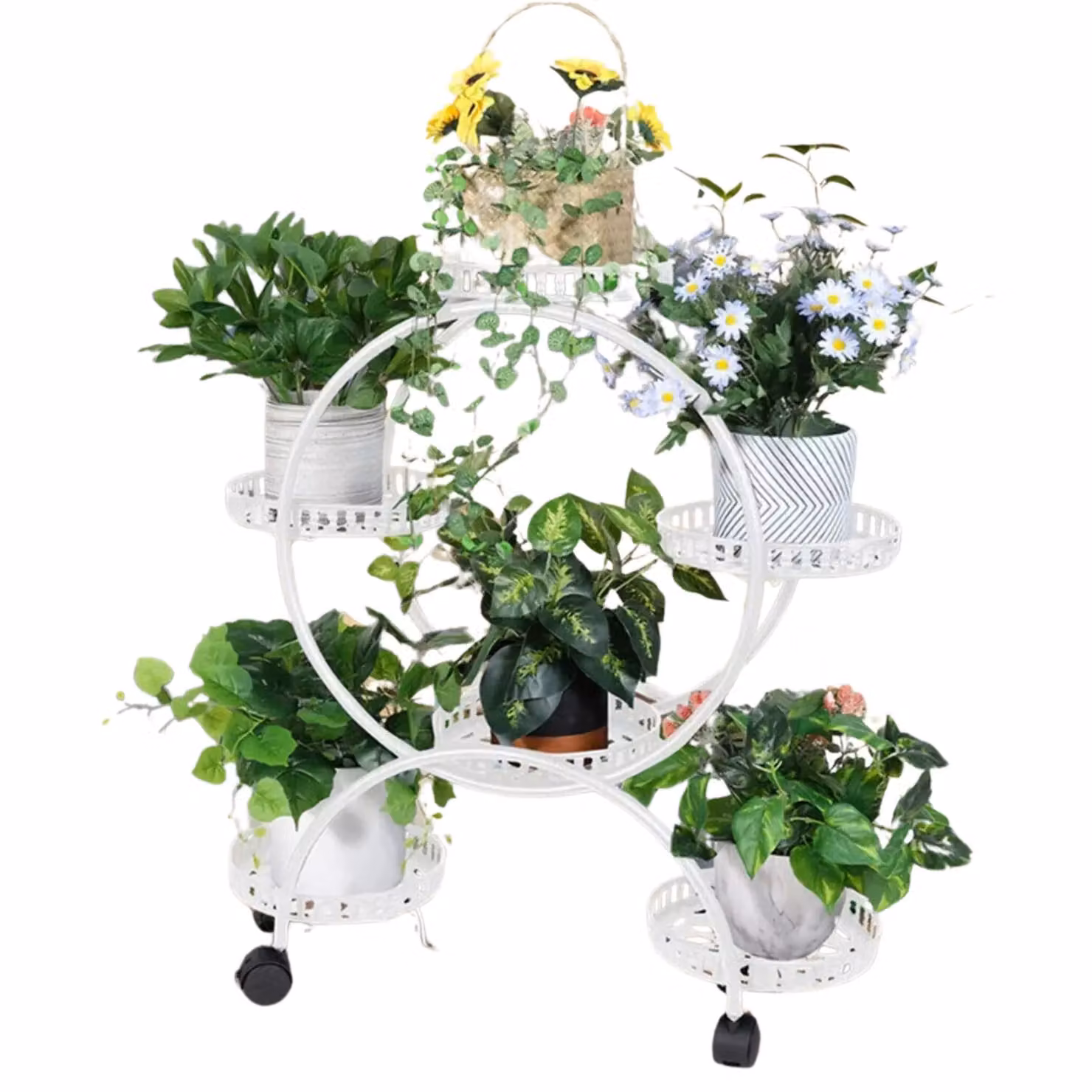 Pirlo Plush 6-Tier Round Metal Plant Stand Organiser in Matt White for Indoor and Outdoor Use – 2