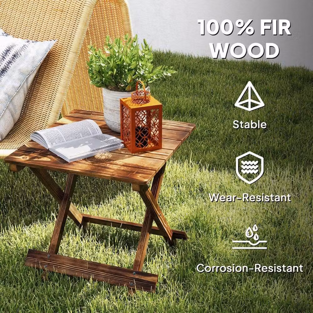 KORVIXA Brown Fir Wood Folding Coffee Table with Carbonised Matt Finish – 4