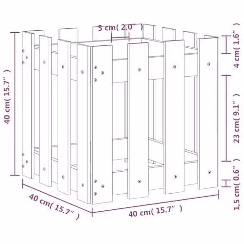 vidaXL Brown Impregnated Pine Wood Garden Planter with Fence Design, W/D/H: 40 x 40 x 40 cm – 3