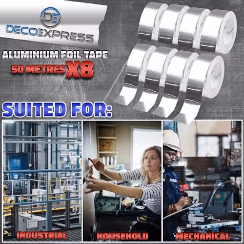 Deco Express Silver Aluminium Foil Insulation Tape, 8 Rolls, Width: 4.5 cm, Length: 50 m per roll – 6