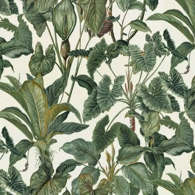 Erismann Paradisio Tropical Leaves Textured Botanical Floral Wallpaper in White