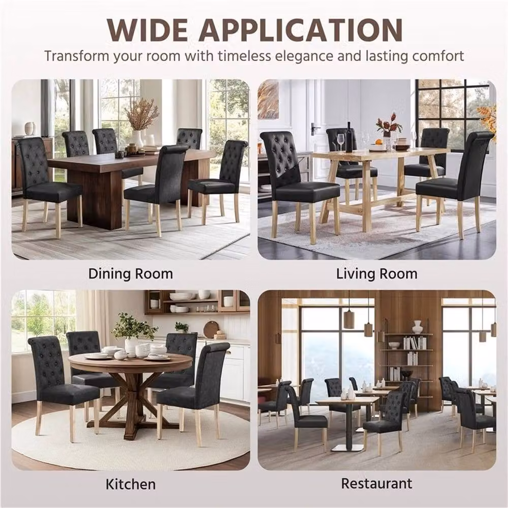 Kelvenix Set of 2 Modern Fabric Dining Chairs in Dark Grey with Rubberwood Frame – 4
