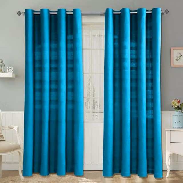 Homescapes Cotton Rajput Ribbed Curtain Pair in Petrol, Width: 182 cm, Height: 167 cm