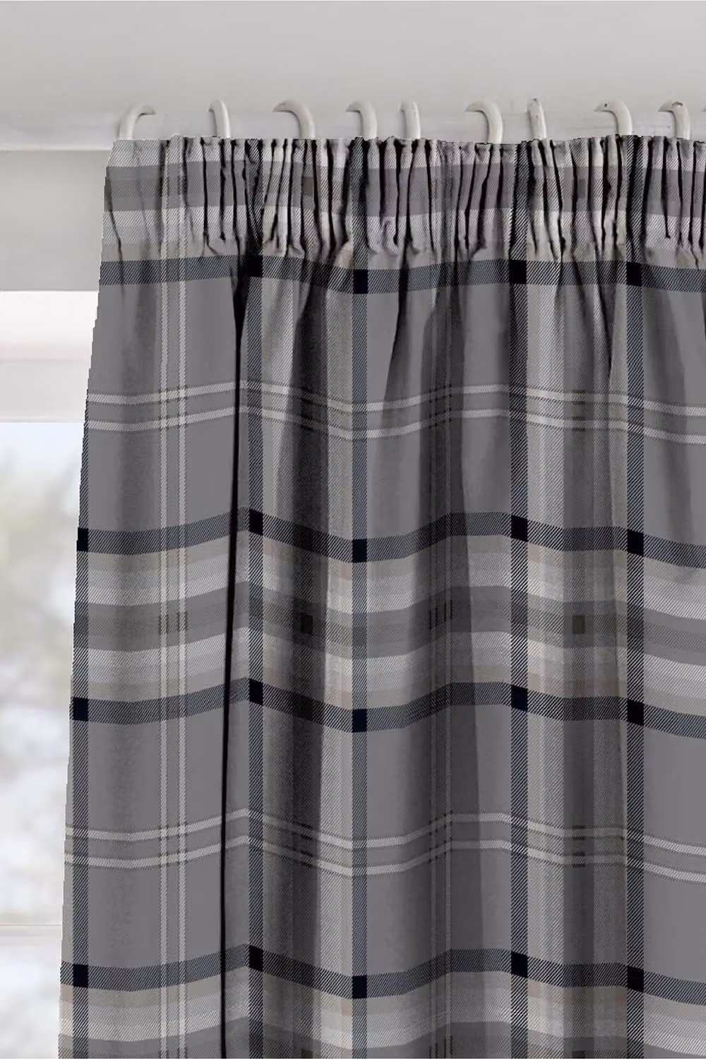 Catherine Lansfield Kelso Check Pencil Pleat Lined Curtains in Grey, Width: 168 cm, Drop: 183 cm – 2