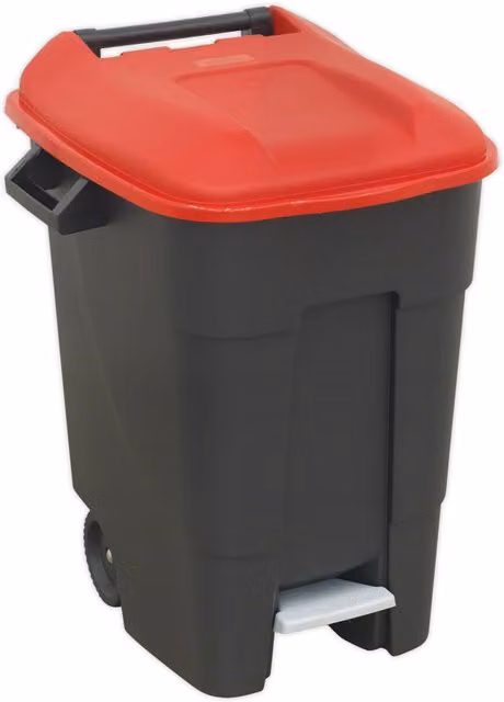 Loops 100 Litre Red Plastic Wheelie Bin with Foot Pedal and Two 200mm Wheels