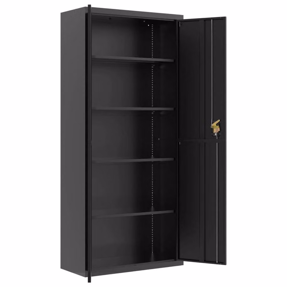 Berkfield Home Durable Steel File Cabinet in Matt Black with Hinged Doors and Adjustable Shelves, W/D/H: 90 x 40 x 200 cm – 3