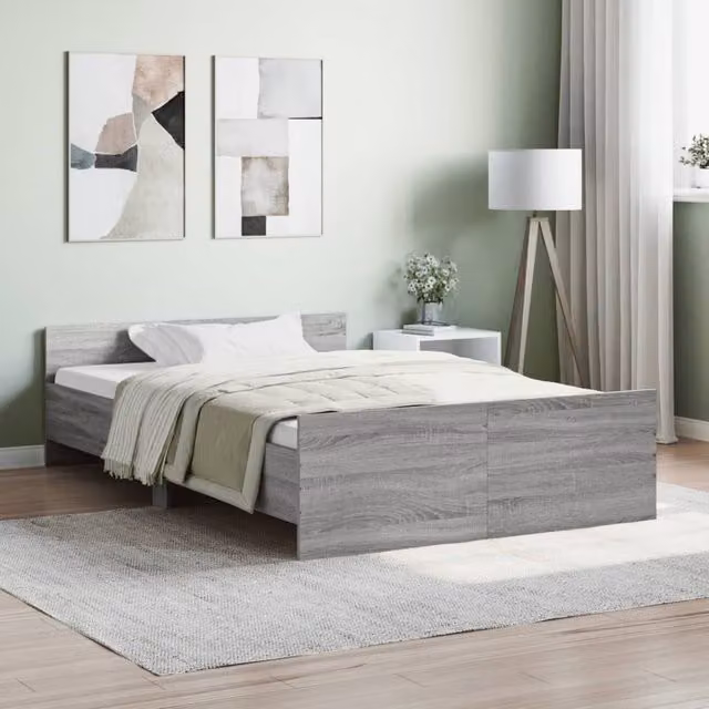 Berkfield Home Small Double Bed Frame with Headboard and Footboard in Grey Sonoma, W/D/H: 120 x 190 cm – 1