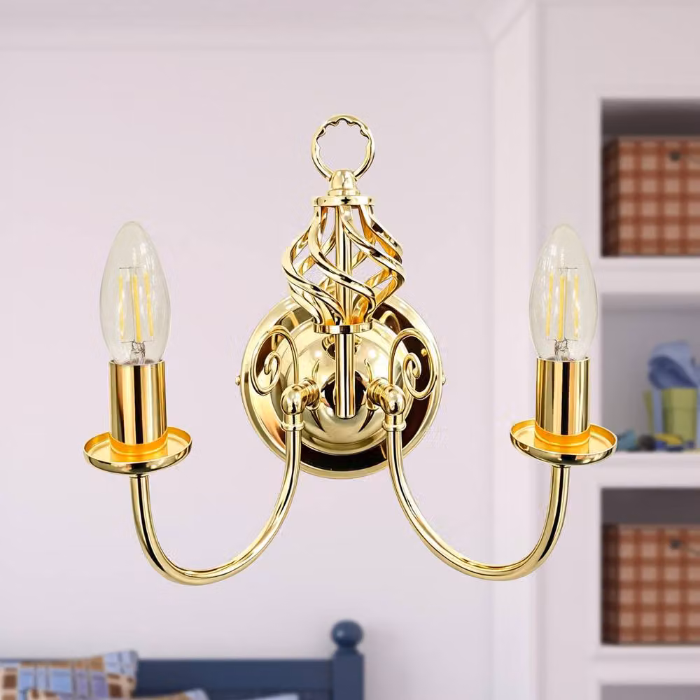 First Choice Lighting Barley Twist Set of 2 Polished Brass Wall Lights in Gold – 3