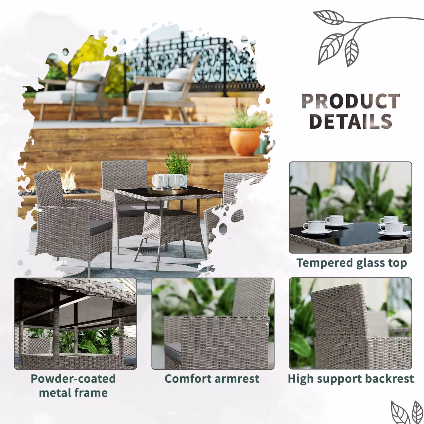 Outsunny Five-Piece Rattan Dining Set in Light Grey – 4