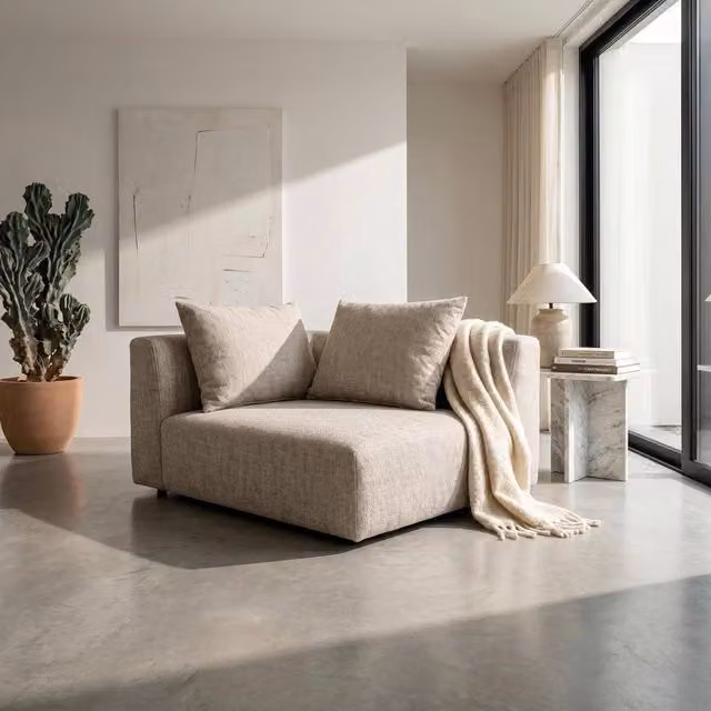 Abakus Direct Tokyo Right Corner Seat in Grey and Beige Brushed Tweed Fabric with Deep Seat