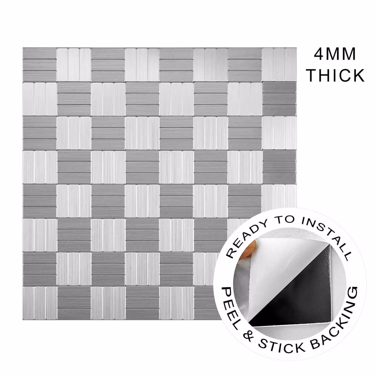 ENER-J Linear Glow Peel & Stick Aluminium Wall Tiles, Light Grey, W/D/H: 300 x 300 x 4 mm (Pack of 4) – 5