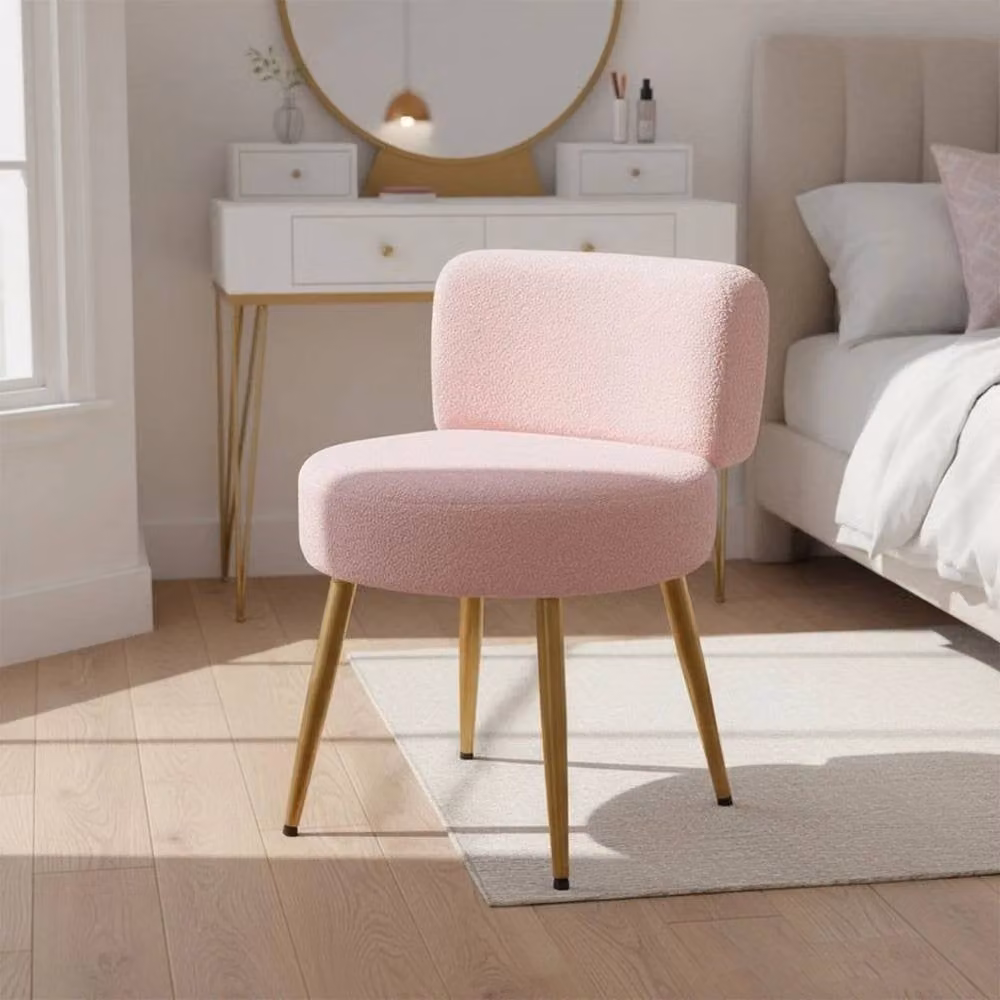 KORVIXA Pink Bouclé Plush Teddy Vanity Chair for Bedroom or Living Room, Width: 100 cm – 2