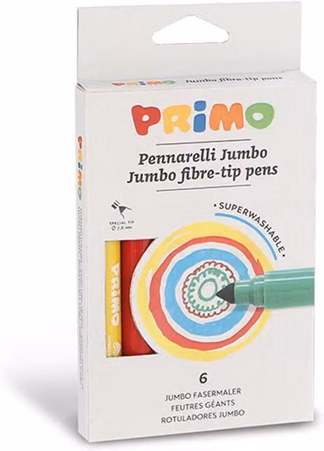 Primo Jumbo Fibre-tip Pens, 6 Multicolour Fine Tip Pens for Children