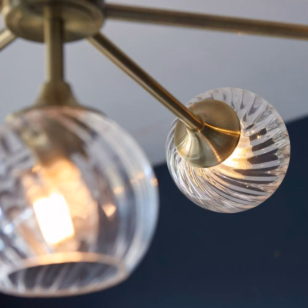 Netlighting Allegra 8 Light Multi Arm Ceiling Pendant with Transparent Glass Shades in Gold and Antique Brass – 3