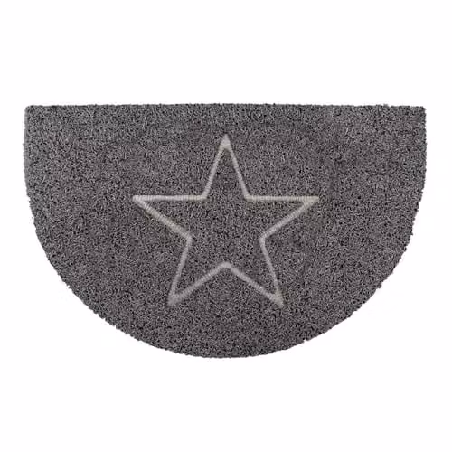 Oseasons Star Half Moon Doormat in Grey, Semicircular Non-Slip Spaghetti Coil Vinyl Entrance Rug with PVC Backing