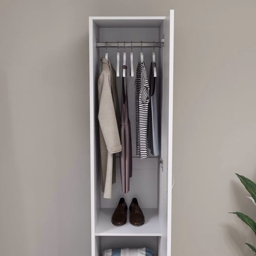 HD Designs Riano 1 Door Wardrobe in White with Internal Shelves and Hanging Rod – 3