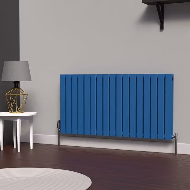 Lux Heat Galaxy Blue Double Flat Horizontal Coloured Steel Radiator, W: 119 cm, H: 60 cm