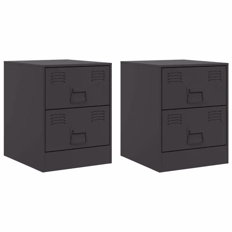 Berkfield Home Set of 2 Black Metal Bedside Cabinets, W/D/H: 34.5 x 39 x 44 cm