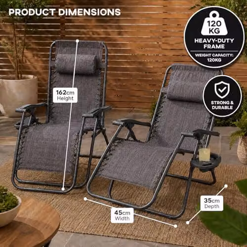 Neo 2X Zero Gravity Recliner Outdoor Garden Sun Loungers in Slate Grey – 2