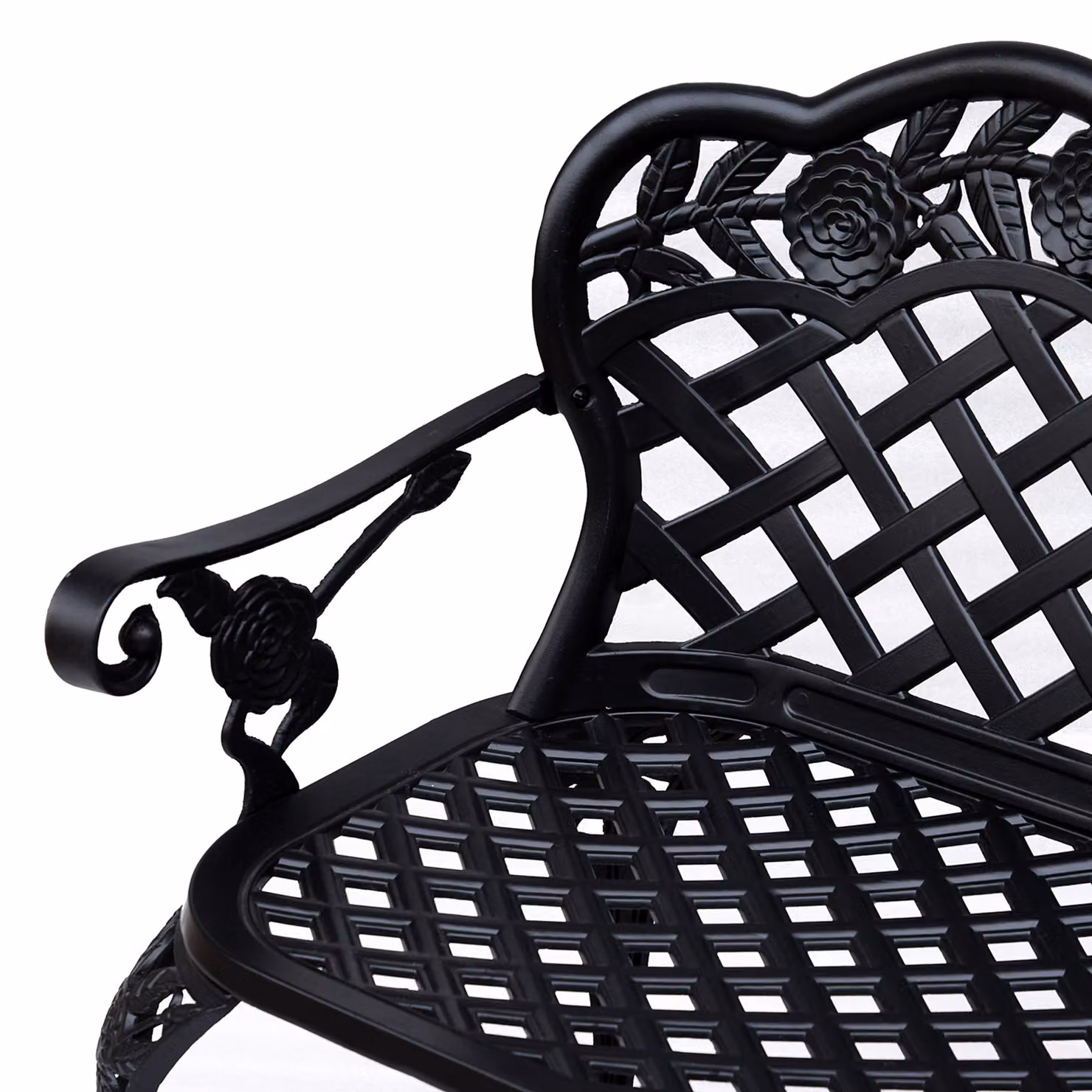 Outsunny Antique Style 2 Seater Cast Aluminium Garden Bench with High Back and Armrests, Black – 8