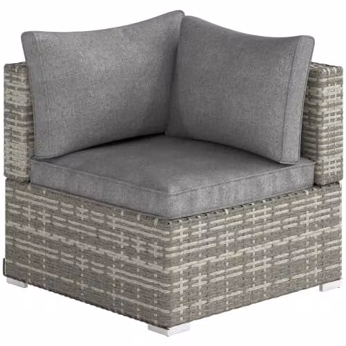 Outsunny L-Shape Grey Polyrattan Garden Corner Sofa with Upholstered Cushions