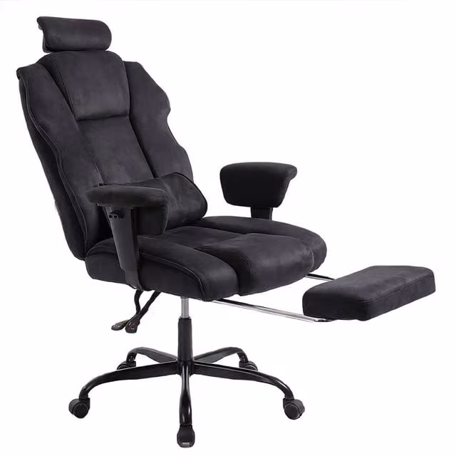 Levede Ergonomic Black Fabric Office and Gaming Chair with Adjustable Headrest, Armrests and Footrest – 1