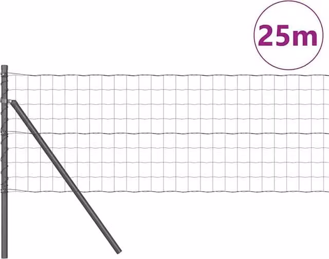 Berkfield Home Modern Euro Fence in Grey Galvanised Steel with 13 Round Posts, 0.8 x 25 m