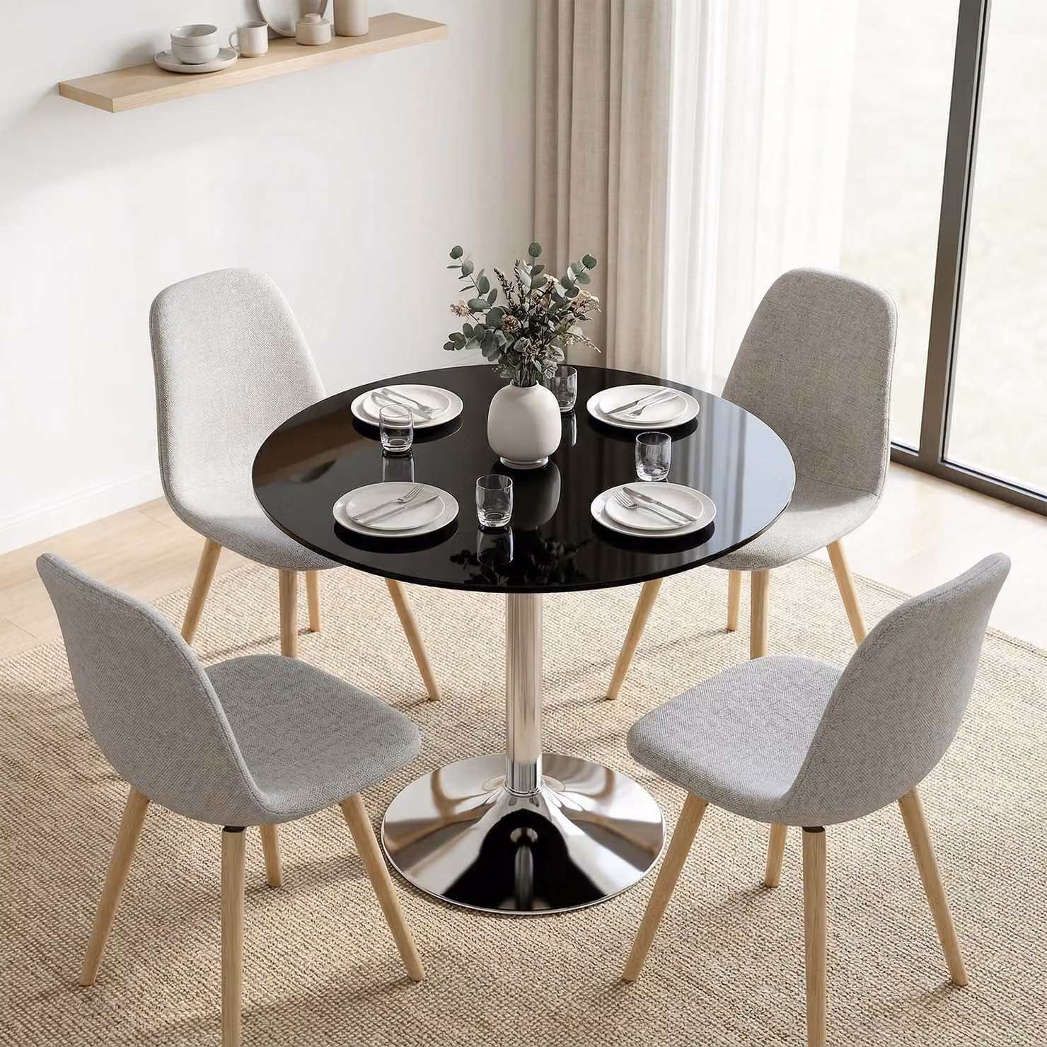 HOMCOM Modern Round Bar Table with Black Glossy Tempered Glass Top and Steel Frame, W/D/H: 80 x 80 x 77 cm – 7