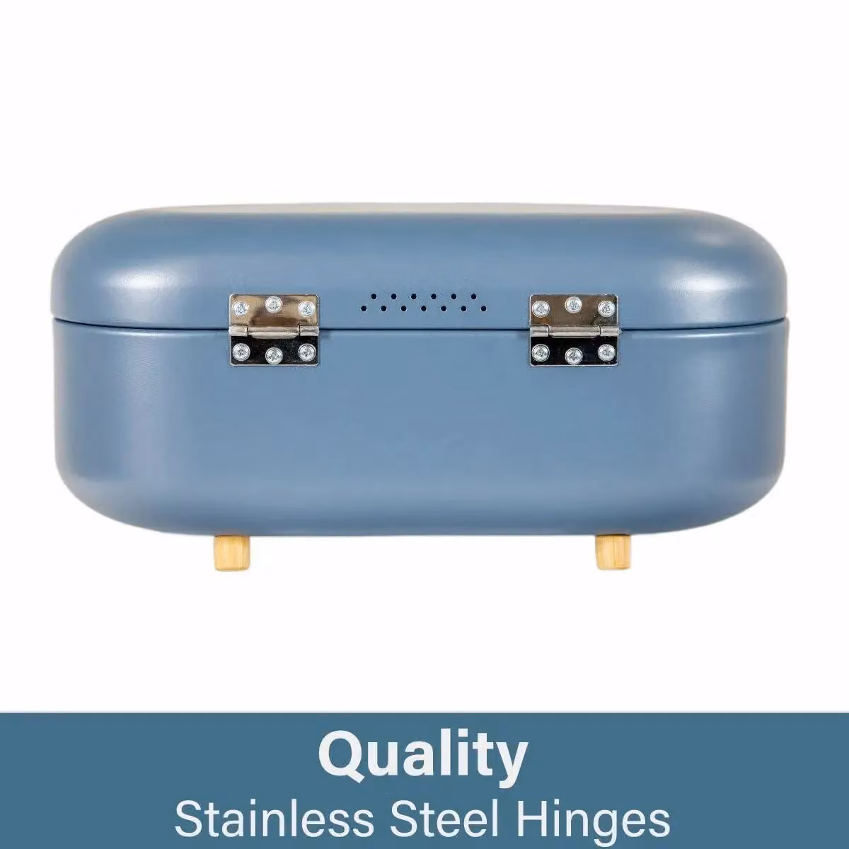 Calitek Blue Carbon Steel Ventilated Bread Bin with Bamboo Feet – 2