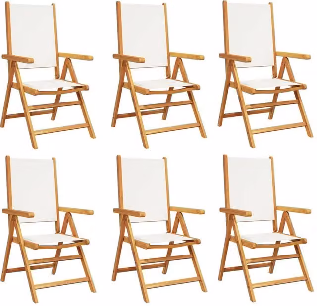 Berkfield Home Set of 6 Reclining Garden Chairs in White Fabric and Acacia Wood