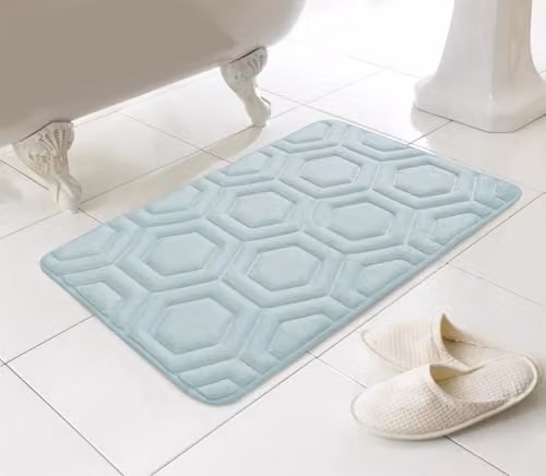 COUNTRY CLUB HomeSpace Direct Geo Memory Foam Bath Mat Blue W: 43 cm, D: 61 cm