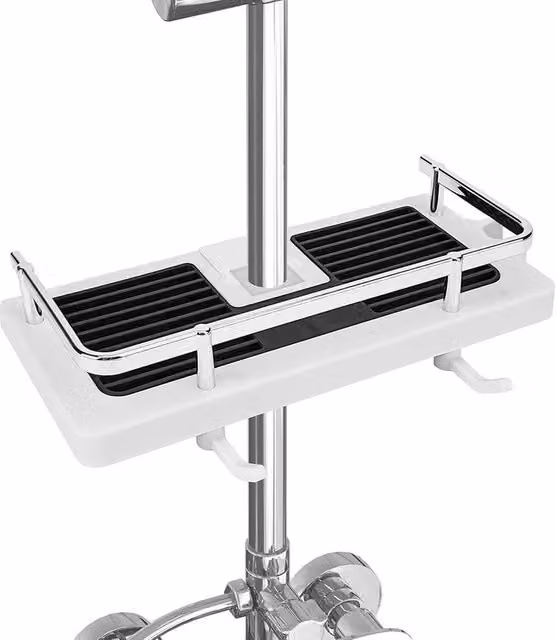 VOGREX White Rustproof Plastic Tension Rod Bathroom Shower Pole Caddy and Storage Organiser – 1