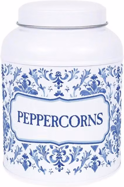 Purely Home Oriental Ink Peppercorn Canister, Blue and White Metal Kitchen Storage Jar, 110g