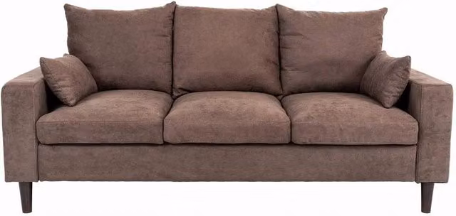 FORGEVIO Brown 3 Seater Modern Linen Fabric Sofa with Metal Frame and Scatter Cushions