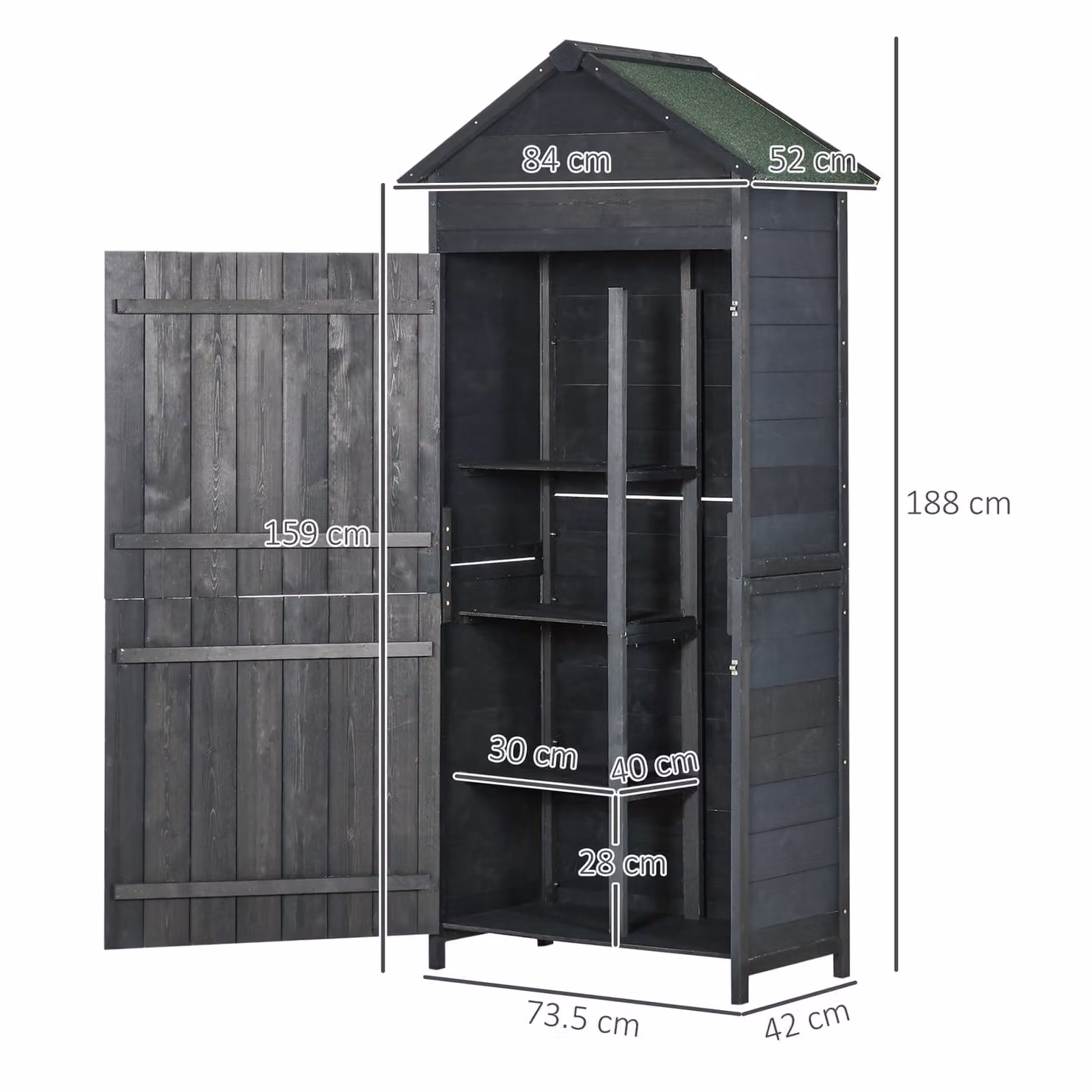 Outsunny Grey Wooden Garden Storage Cabinet with Lockable Double Doors and Internal Shelving, W/D/H: 84 x 52 x 188 cm – 3