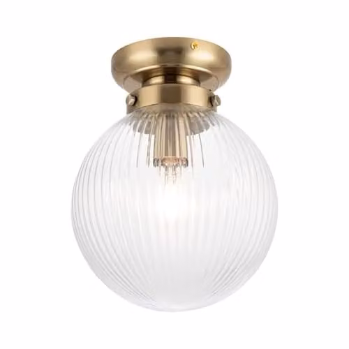 Cosylyte Finley Classic Ribbed Glass Flush Ceiling Light, Antique Brass and Transparent, IP44 Rated, E27, W/D/H: 25.0 x 25.0 x 19.5 cm