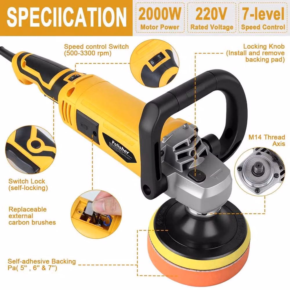 SPETLEK 2000W Electric Polisher Buffer Sander in Yellow – 4