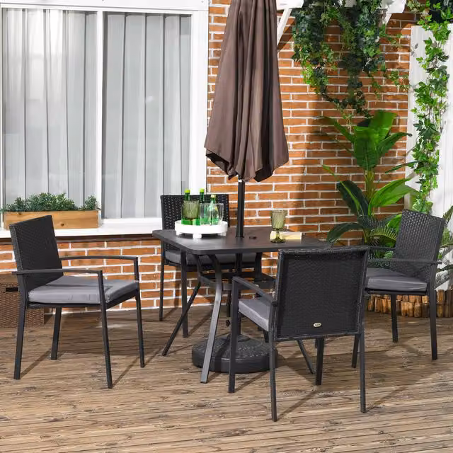 Outsunny 4 Seater Rattan Garden Dining Set with Umbrella Hole in Black