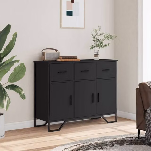 Berkfield Home Black Matt Sideboard, W/D/H: 97 x 32.5 x 74.5 cm