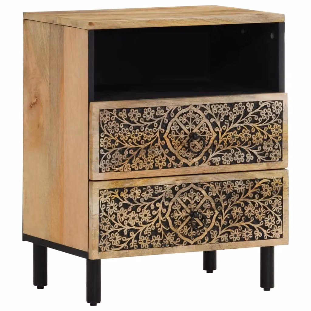Berkfield Home Solid Mango Wood Bedside Cabinet in Brown, W/D/H: 50 x 33 x 60 cm – 2