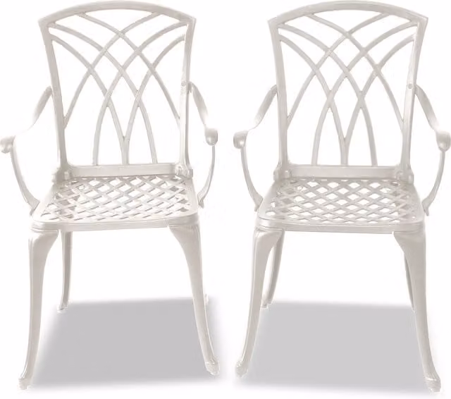 OSHOWA 2 Bistro Chairs in White Glossy Metal with Aluminium and Rubber Supports