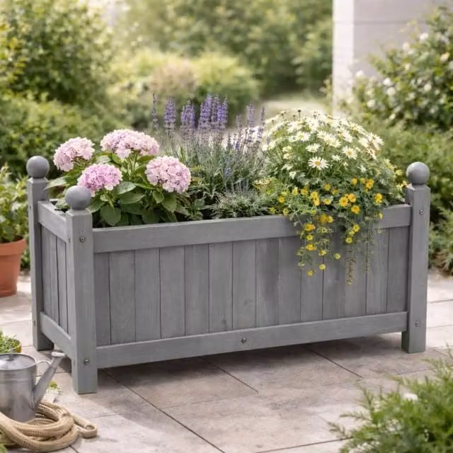 EONLION Grey Modern Wooden Rectangular Planter Tub W/D/H: 60 x 34 x 20 cm