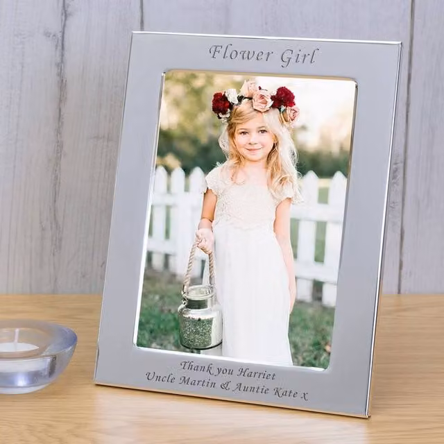 Uniqueful Personalised Floral Silver Plated Metal Picture Frame for Weddings and Tabletop Display