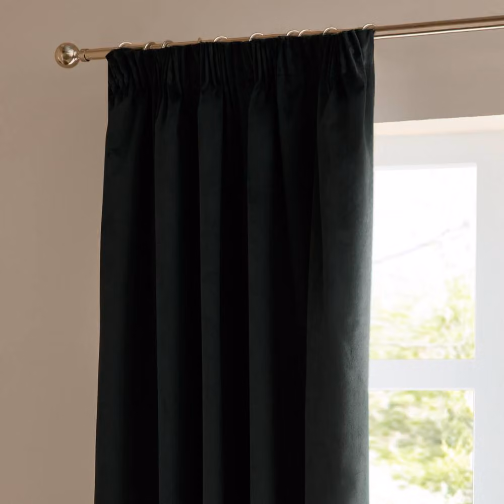 Furn Black Velvet Room Darkening Pencil Pleat Curtain Pair, Width: 168 cm, Drop: 137 cm – 4
