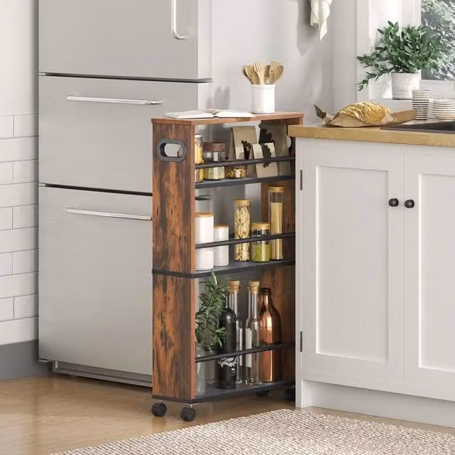 EONLION Brown Rustic Kitchen Storage Trolley and Cart