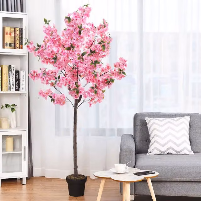 Breeins Pink and Green Artificial Cherry Blossom Tabletop Tree