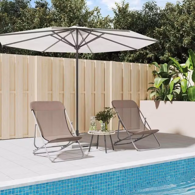 Berkfield Home Set of 2 Brown Folding Beach Chairs with Textilene Fabric and Powder-Coated Steel Frame – 1