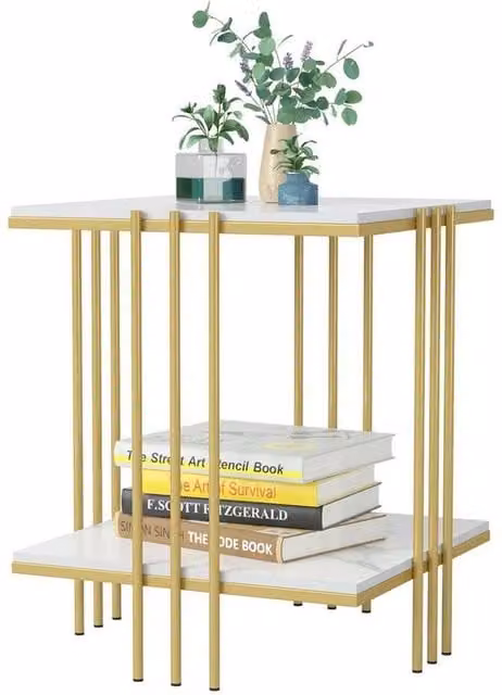KORVIXA Modern Square Ceramic Coffee Table in White and Gold with Abstract Marble Effect
