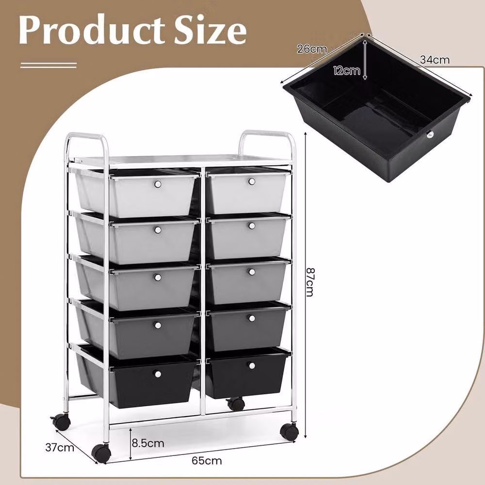 VOGREX 10-Drawer Mobile Rolling Storage Utility Cart Organiser in Grey – 2