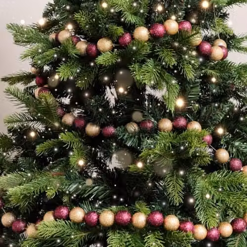 Melody Maison Dark Pink and Gold Glitter Bauble Ball Christmas Garland, 180cm – 1